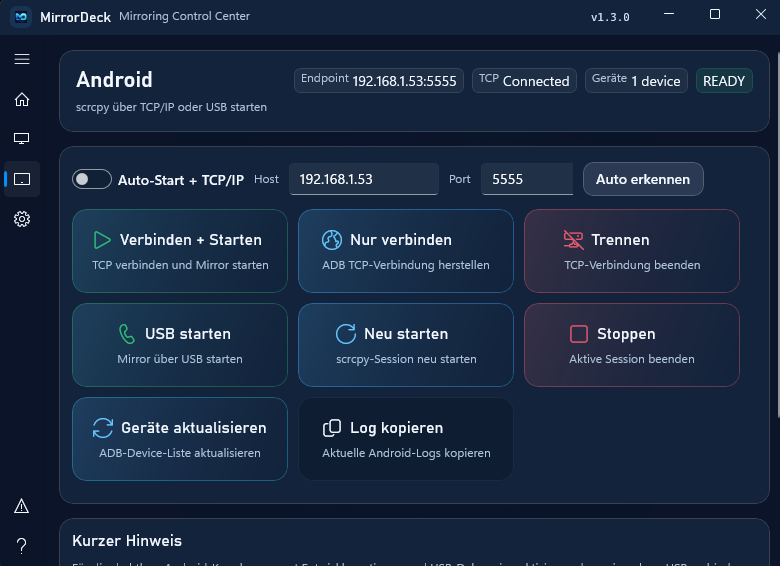MirrorDeck Android dunkel